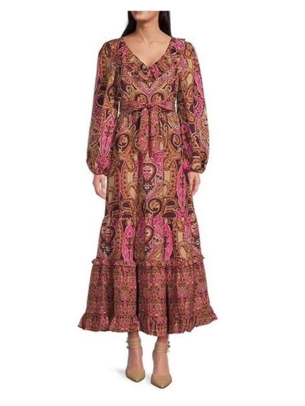 A Loves A Pink Paisley Long Sleeve Maxi Dress XS